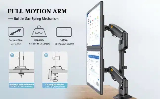 Dual-Monitor-Desk-Mount-Stand-Full-Motion in Kenya description