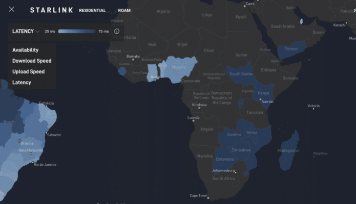 starlink in kenya Contient Latency Map